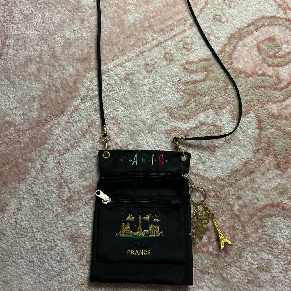 Black Paris Crossbody Bag with Gold Eiffel Tower Charm